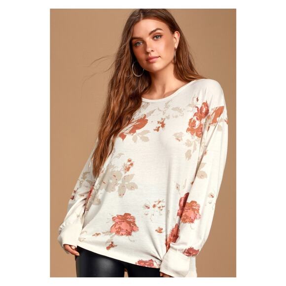 Free People We The Free Arielle Cream Floral Long Sleeve Top Sz.S NWT - Picture 1 of 13